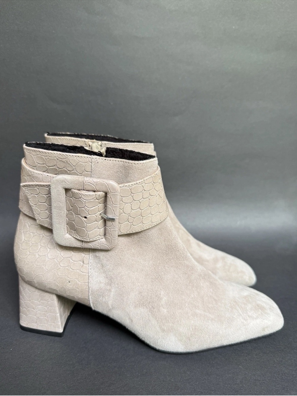 Ron White Linzi Waterproof Cashmere Suede Booties Croc-Texture Buckle Strap 6.5 - Picture 3 of 8